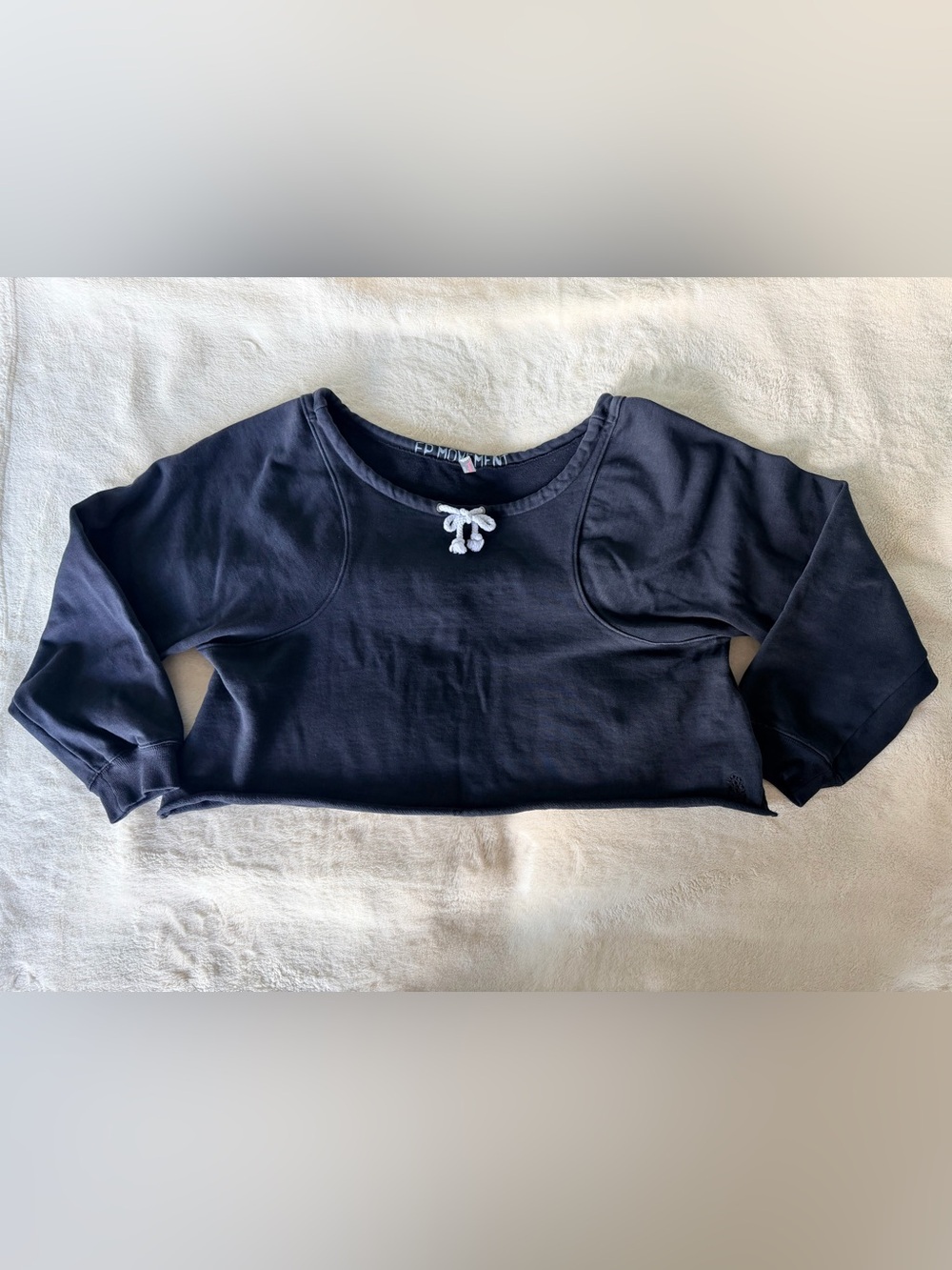 Free People FP Movement Cropped Sweatshirt Black XS Rope Tie Neck